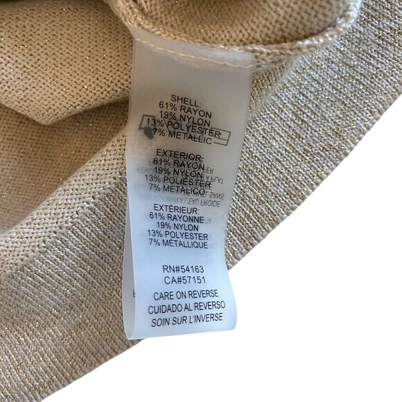 Karl Lagerfeld Gold Metallic Sweater Featuring Scalloped Puff Button Sleeves XS - Picture 7 of 10